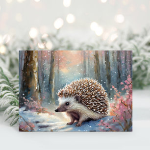 Cartão Snowy Winter Hedgehog Arte Moderna