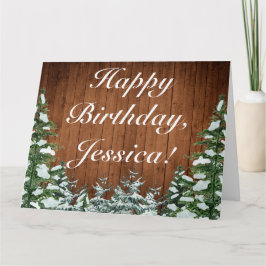 Cartão Snowy Wood & Forest Feliz Aniversário Dobrado Saud