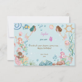 Cartão Sob o mar Crianças da Sereia feliz aniversário