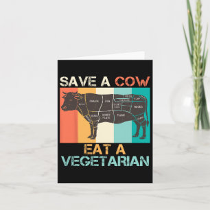 Cartão Sobremesa De Carne Salva Vaca Comendo Um Vegetaria