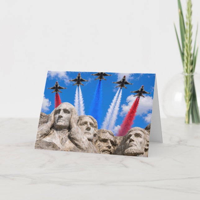Cartão Sobrevôo de Avião de Combate no Monte Rushmore de  (Frente)