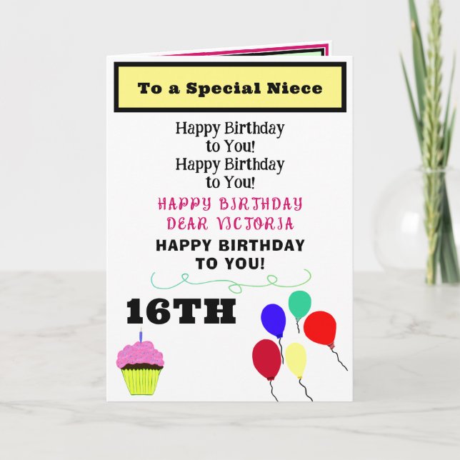 Cartão Sobrinha Aniversário Cupcake Rosa NOME Qualquer Id (Frente)