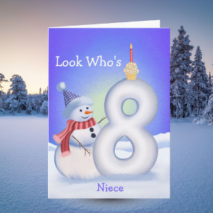 Cartão Sobrinha Aniversário de 8 anos Boneco de Neve Neva