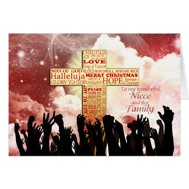 Cartão sobrinha e família, um Natal cruzado cristão (Frente Horizontal)