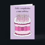 Cartão Sobrinha espanhola do feliz aniversario, bolo dos<br><div class="desc">Deseje a sua sobrinha um o feliz aniversario no espanhol com este cartão ou presente bonito do bolo dos desenhos animados!</div>