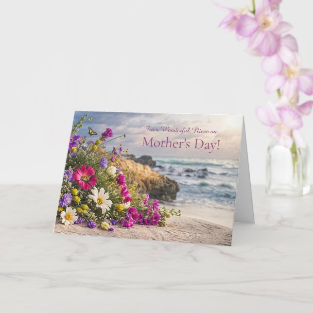 Cartão Sobrinha Feliz Dia das Mães com Flores Praia  (Orquídea)