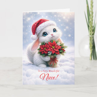 Cartão Sobrinha Fofa Festa de Natal com Coelho Branco 