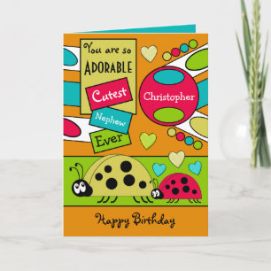 Cartão sobrinho adorável, joaninha especial, azul-vermelh