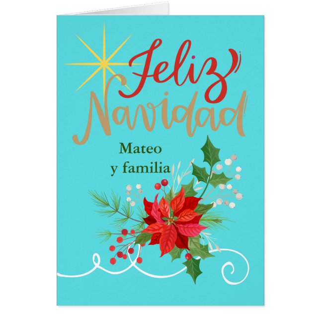 Cartão Sobrinho e Natal familiar Feliz Navidad espanhola (Frente)