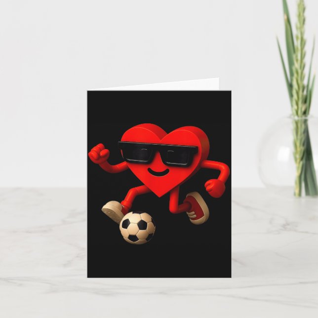 Cartão Soccer Valentines Day Cute Funny Heart Boys Girls  (Frente)