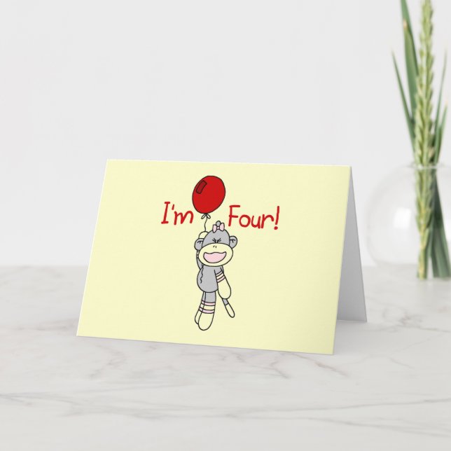 Cartão Sock Monkey 4º Aniversário Camisetas e presentes (Frente)