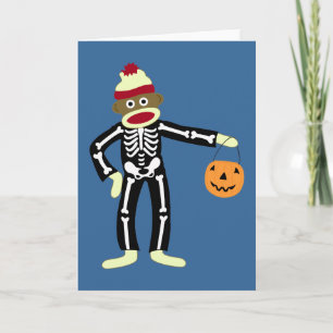 Cartão Sock Monkey Skeleton Halloween
