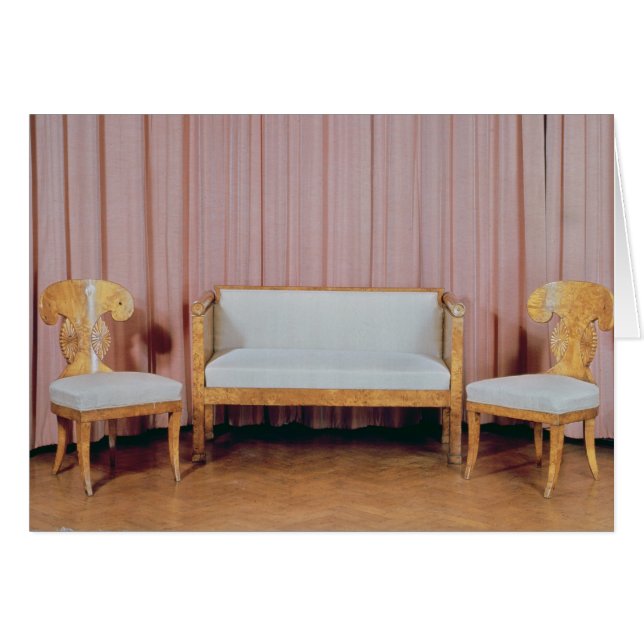 Cartão Sofa e duas cadeiras, passarinho Karelian, 1810-20 (Frente Horizontal)