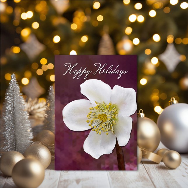 Cartão Sofisticada Arte de Rosa de Inverno de Alta Qualid (High-Poly Winter Rose Art Card - Elegant Burgundy Holiday Greeting.)