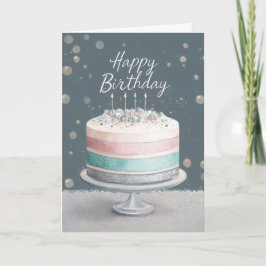 Cartão Soft Pastels Pink, Teal & Silver Birthday Cake