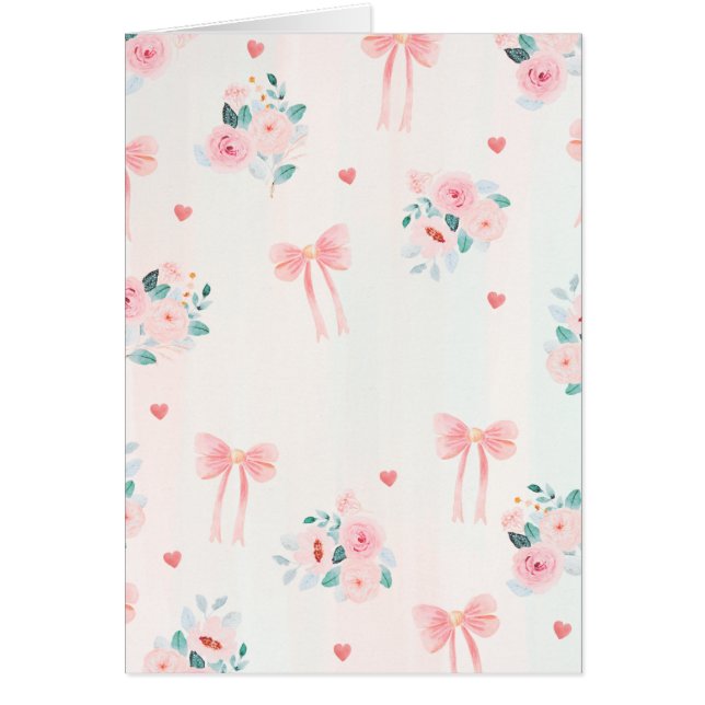 Cartão Soft Pink Floral & Bow Pattern – Cute Romantic  (Frente)