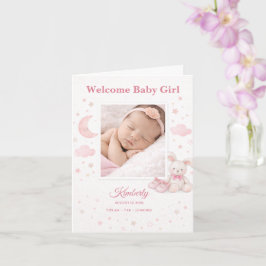 Cartão Soft Pink Stars & Moon Baby Birth Announcement