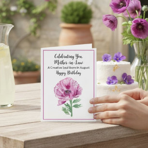 Cartão Sogra Feliz Aniversário de Agosto Roxo Papoula