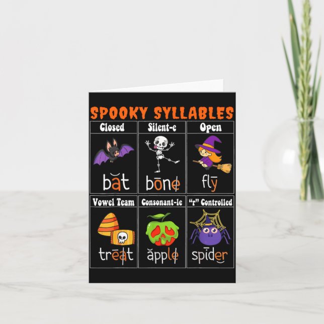 Cartão Soky Syllables Funny Halloween Educational Teacher (Frente)