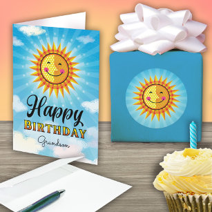 Cartão Sol Amarelo Amarelo de Aniversário Sorrindo