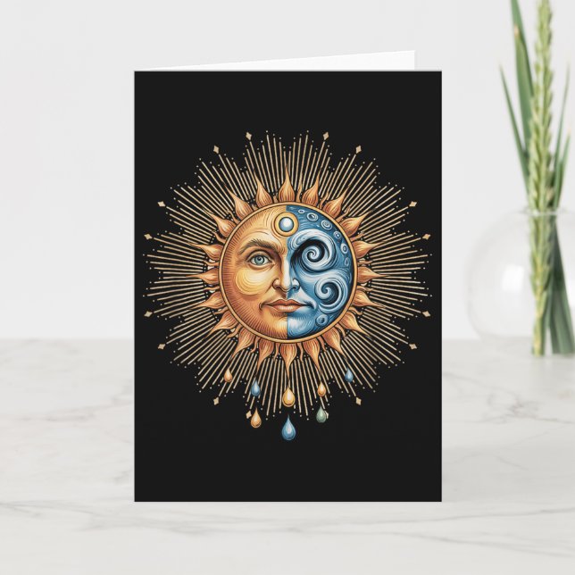 Cartão Sol E Lua Celestial Boho Místico Hipe 90  (Frente)