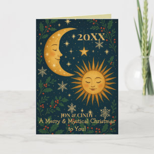 Cartão Sol & Lua Místicos Natal Personalizado