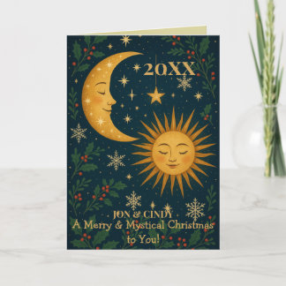 Cartão Sol & Lua Místicos Natal Personalizado