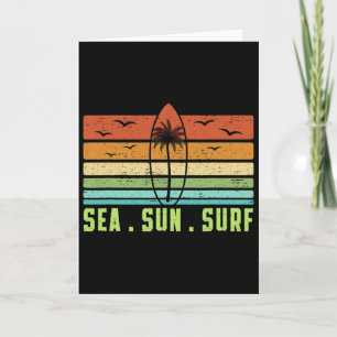 Cartão Sol Mar Surf Retro Praia Prancha de Surf 70s Vinta