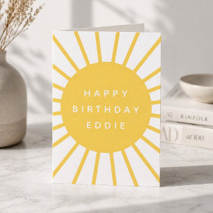 Cartão Sol Moderno   Nome personalizado Feliz Aniversário