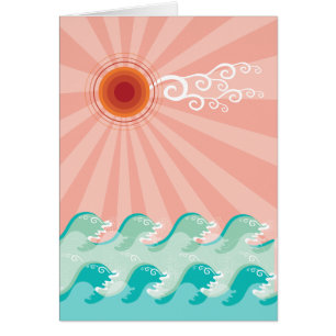 Cartão Sol Rosa Tropical Aqua Onda Aqua Verão Oceano Prai
