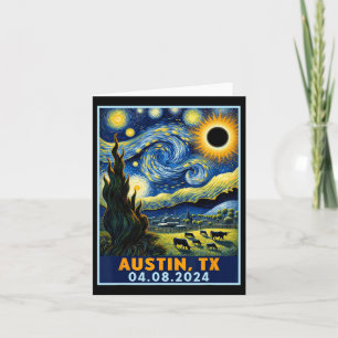 Cartão Solar Eclipse 2024 Austin Texas Van Gogh Starry Ni