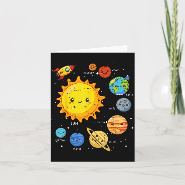 Cartão Solar System Sun Planets Rocket Space Galaxy Kids  (Frente)