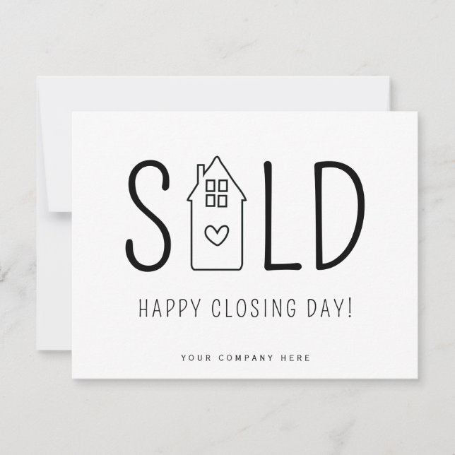 Cartão Sold Happy Closure Day Real Estate Heart House (Frente)