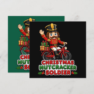 Cartão Soldado quebra-nozes de Natal andando de bicicleta