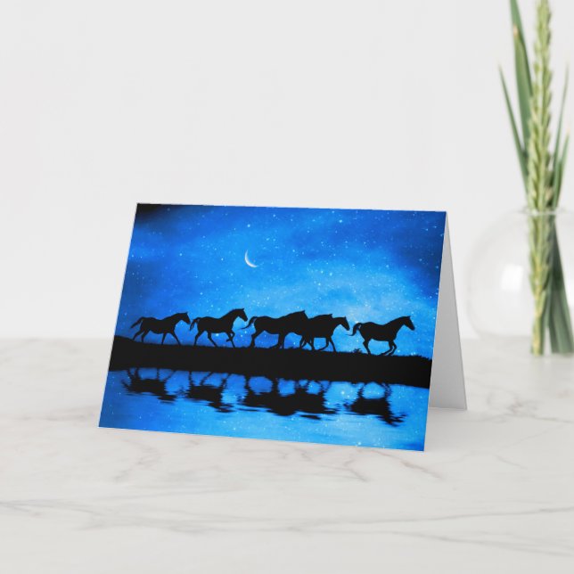 Cartão Solstício de Inverno com Cavalos e Céu Noturno (Frente)