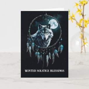 Cartão Solstício de Inverno com Lobo na Lua do Apanhador