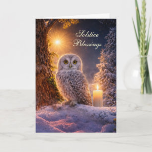 Cartão Solstício de Inverno Yule com Coruja Neve e Vela