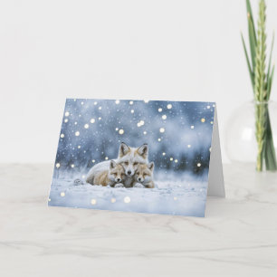Cartão Solstício de Inverno Yule com Raposas na Neve