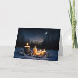 Cartão Solstício de Inverno Yule com Velas na Noite de Ne