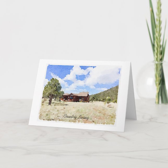 Cartão Solteiro House Country Living Watercolor (Frente)