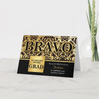 Cartão Solteiros Graus Formando Faux Dourado e Preto