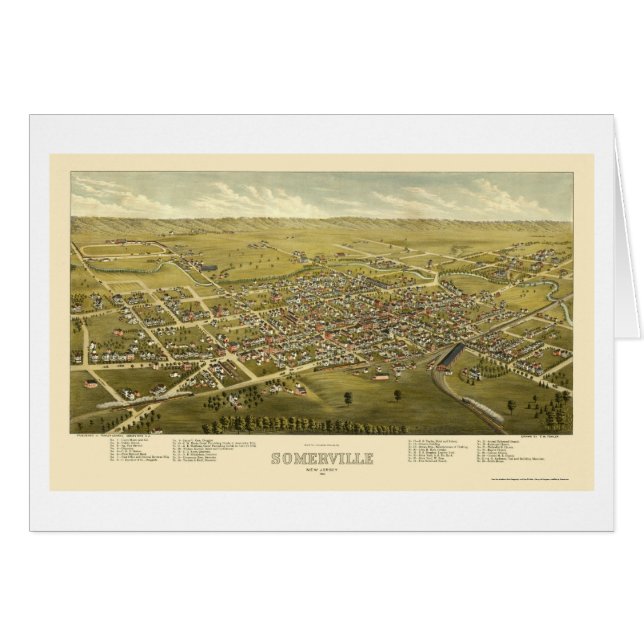Cartão Somerville, mapa panorâmico de NJ - 1882 (Frente Horizontal)