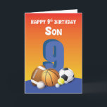 Cartão Son 9º Aniversário do Esporte Balls<br><div class="desc">O seu filho tem andado a empurrar-se para o coração de muitos adeptos desportivos. Para o seu próximo aniversário,  é preciso que lhe dê este cartão que ele adorará receber.</div>