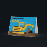 Cartão Son aniversário de 3 anos Yellow Excavator Add Nam<br><div class="desc">Um terceiro cartão de aniversário divertido para um filho que ama equipamentos de construção e movers de terra. Ele tem um escavador amarelo na frente com uma área no táxi onde você pode mudar o nome da empresa de construção para o nome do seu filho. O número 3 está sendo...</div>