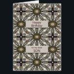 Cartão Son Birthday Abstrato Mandala Design<br><div class="desc">Uma maneira divertida de desejar um feliz aniversário ao seu filho. Este cartão tem uma sensação muito masculina e é composto por figuras geométricas interligadas. A cor principal é marrom,  preto e branco. Uma carta adorável que um homem apreciará. O verso diz-lhe o quanto ele significa para si.</div>