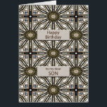 Cartão Son Birthday Abstrato Mandala Design<br><div class="desc">Uma maneira divertida de desejar um feliz aniversário ao seu filho. Este cartão tem uma sensação muito masculina e é composto por figuras geométricas interligadas. A cor principal é marrom,  preto e branco. Uma carta adorável que um homem apreciará. O verso diz-lhe o quanto ele significa para si.</div>