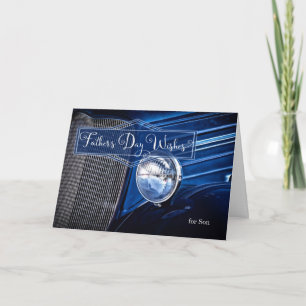 Cartão Son Blue Classic Car no Dia de os pais