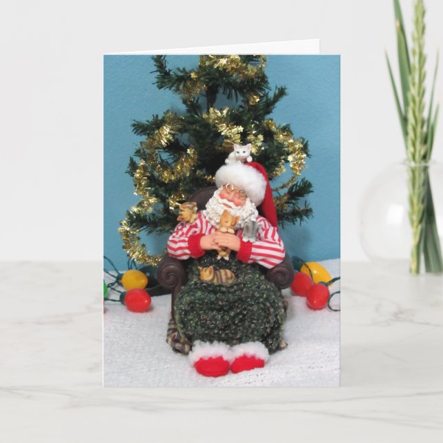 Cartão Soneca do Papai Noel com Gatinhos (Frente)