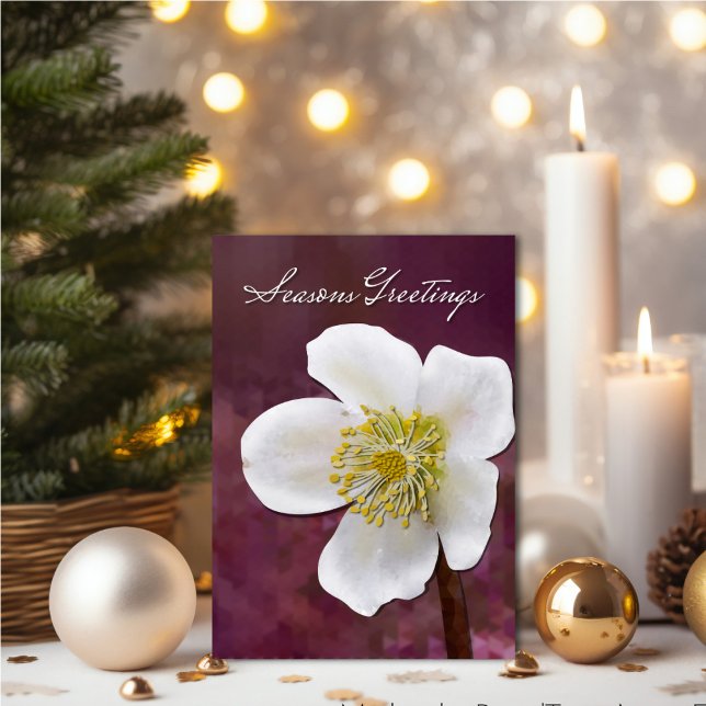 Cartão Sophisticated High-Poly Winter Rose Art Seasons  (High-Poly Winter Rose Art Card - Elegant Burgundy Christmas Greeting.)