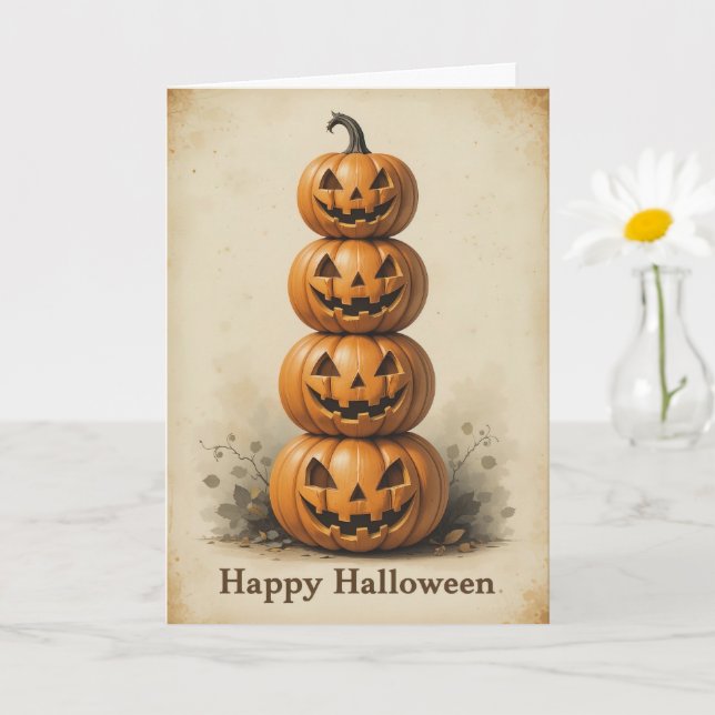 Cartão Sorriso Pumpkin Stack Lighthearted Halloween Diver (Planta pequena)